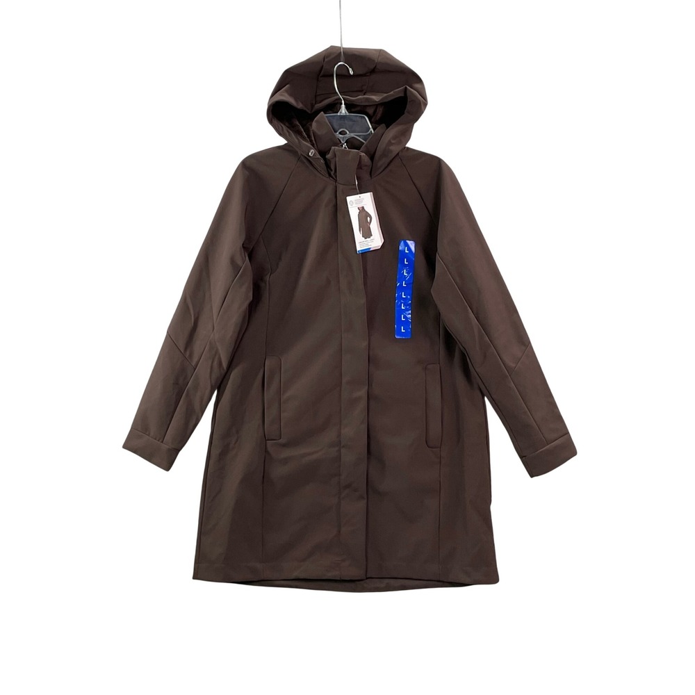 Mondetta Long Softshell Jacket Womens Large Brown Hooded Fleece Lined Snag *FLAW